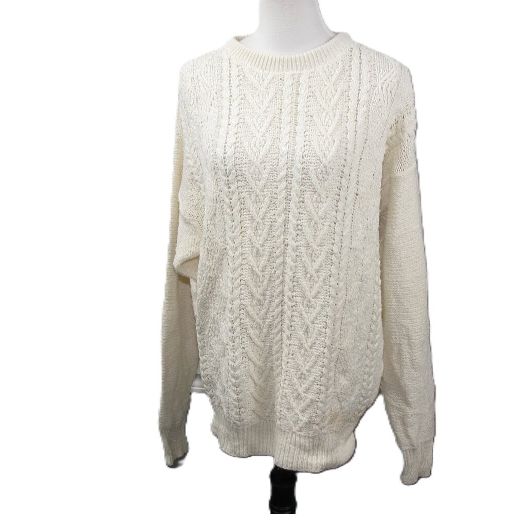 Vintage Peconic Bay Traders Cream 100% Cotton Crew Neck Sweater Size Medium